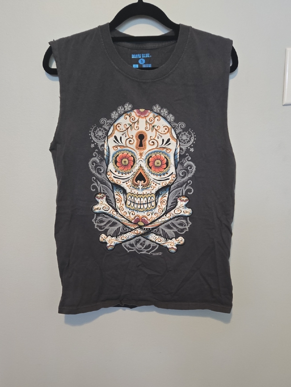 Black Sleeveless Skull Graphic Men’s Shirt